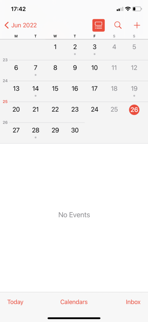 Screenshot of iPhone calendar app connected to Nextcloud calendar,